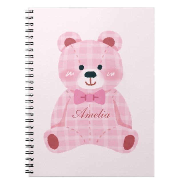 Rosa Gingham Teddy Anteckningsbok (Framsidan)
