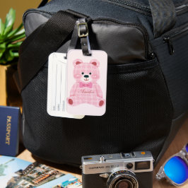 Rosa Gingham Teddy Bagagebricka