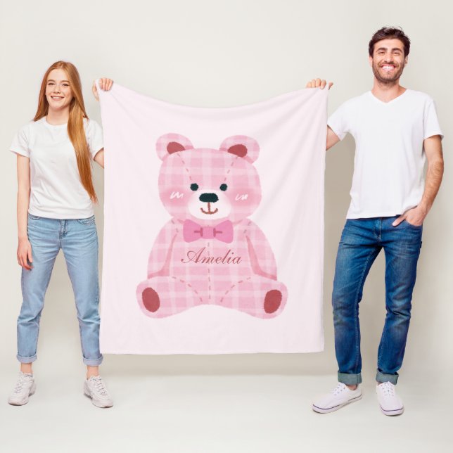 Rosa Gingham Teddy Fleecefilt (På plats)