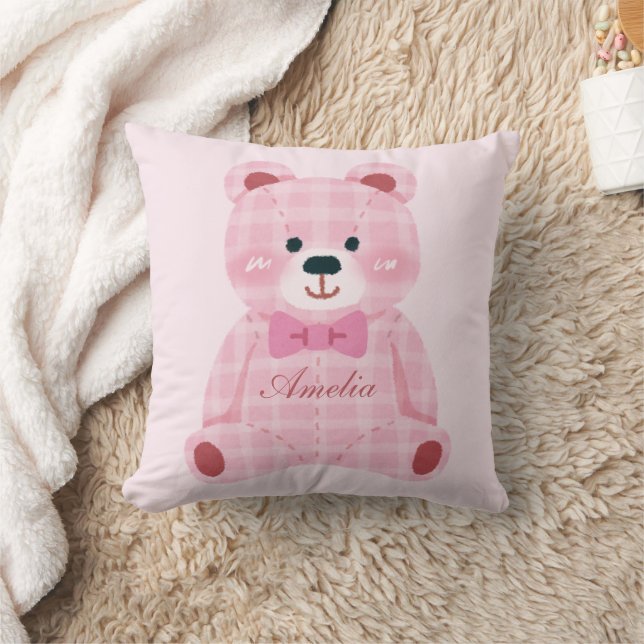 Rosa Gingham Teddy Kudde (Filt)