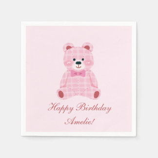 Rosa Gingham Teddy Pappersservett