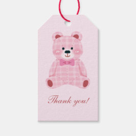 Rosa Gingham Teddy Presentetikett