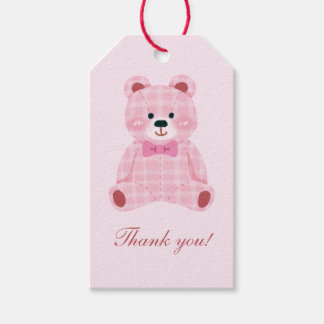 Rosa Gingham Teddy Presentetikett