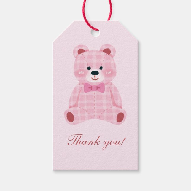Rosa Gingham Teddy Presentetikett (Framsidan)