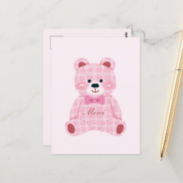 Rosa Gingham Teddy Vykort