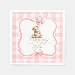 Rosa Gingham Teddybjörn Flicka Bebis Bjudning Pappersservett