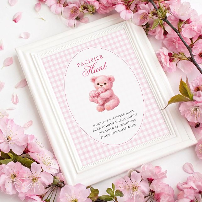 Rosa Gingham Teddybjörn Neutral Barnkalas Poster (Skapare uppladdad)