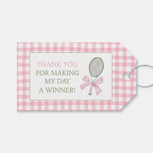 Rosa Gingham Tennis Tacksamhetspresent Förmånsetik Presentetikett (Framsidan (Horisontell))