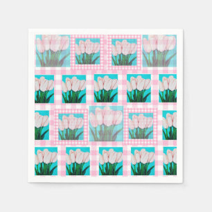 Rosa Gingham Tulip Cocktail Napkin Pappersservett