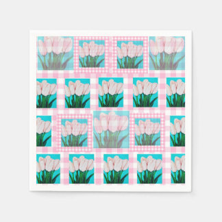 Rosa Gingham Tulip Cocktail Napkin Pappersservett