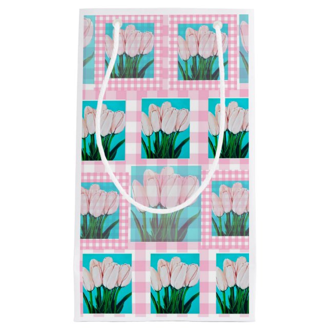 Rosa Gingham Tulip Gift Bag (Framsidan)