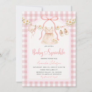 Rosa Gingham Tusenskönor Klädstreck Baby Sprinkle Inbjudningar