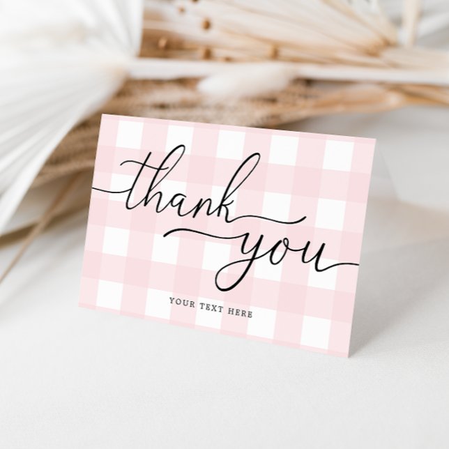 Rosa Gingham Vikad Tacksamhetskort Kort (Thank You Card Pink Gingham )