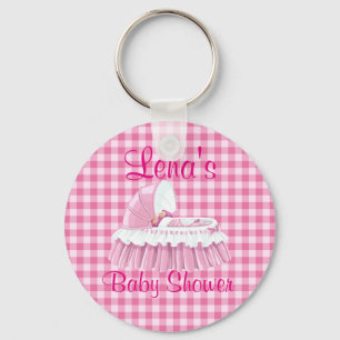 Rosa Gingham Vintage Baby RuffledBassinet Keychain Nyckelring