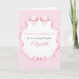 Rosa Gingham Watercolor Band Flicka Födelsedagskor Kort