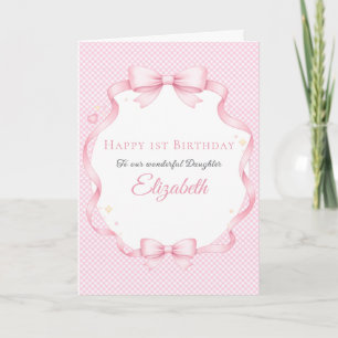 Rosa Gingham Watercolor Band Flicka Födelsedagskor Kort