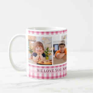 Rosa Gingham We Kärlek You Nana 4 Photo Collage Kaffemugg