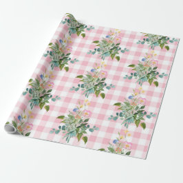 Rosa Gingham WildblomBaby Shower Wrapping Papper Presentpapper