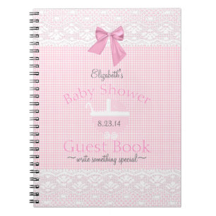 Rosa Ginghamsnöre avbildar baby showergästbok Anteckningsbok