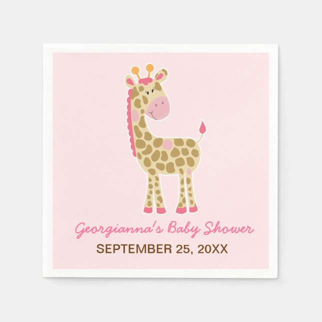 Rosa giraff anpassad baby shower servett (Framsidan)