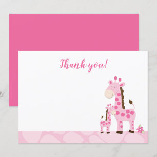 Rosa Giraff Mamma Baby Shower Tackkort Platt Inbjudningar