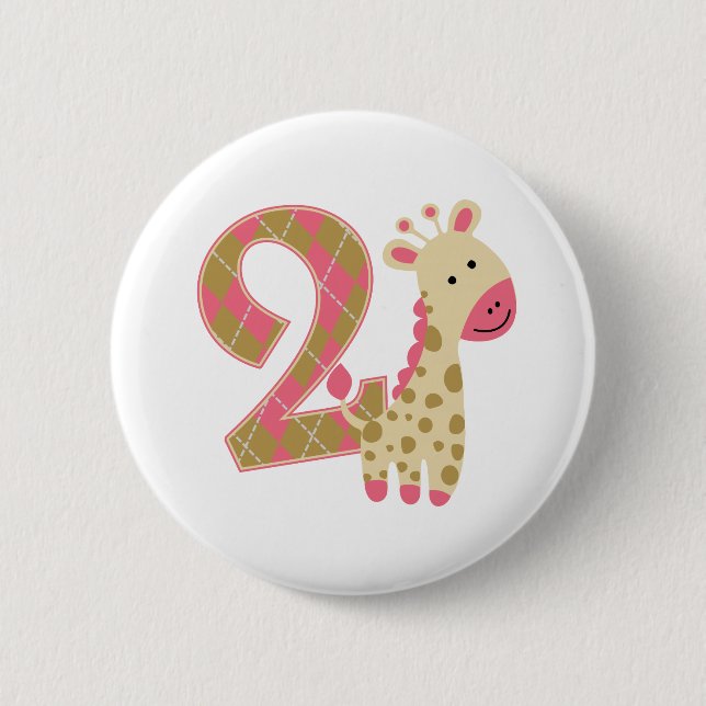 rosa Giraffe 2:a födelsedagen Knapp (Framsida)