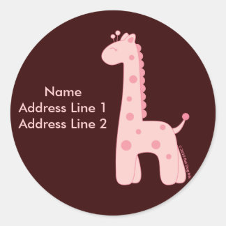 Rosa Giraffe-adressetikett Runt Klistermärke