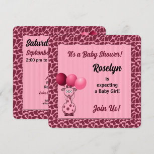 Rosa Giraffe Animal Print Baby Shower Inbjudningar