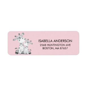 Rosa Giraffe Baby Shower-adressetikett Returadress Etikett