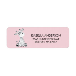 Rosa Giraffe Baby Shower-adressetikett Returadress Etikett