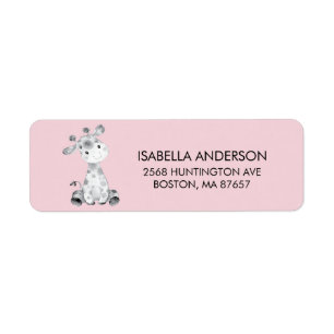 Rosa Giraffe Baby Shower-adressetikett Returadress Etikett