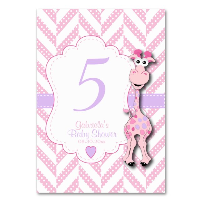 Rosa Giraffe Baby Shower - Bordsnummer (Framsidan)
