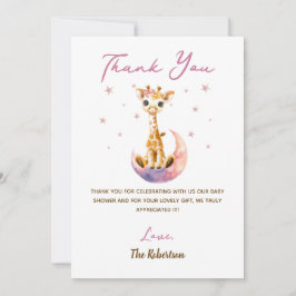 Rosa Giraffe Baby Shower Det är en flicka Tack Kort