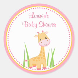 Rosa Giraffe Baby Shower Favor Tag-etikett Runt Klistermärke