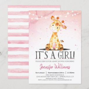Rosa Giraffe Baby Shower Girl-inbjudan Inbjudningar
