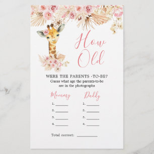 Rosa Giraffe Baby Shower hur gamla föräldrar