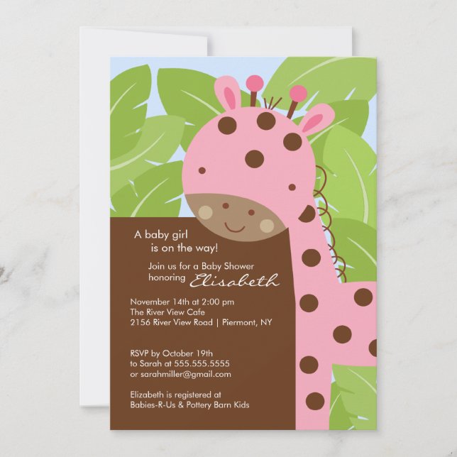 Rosa Giraffe Baby Shower-inbjudan Inbjudningar (Framsida)