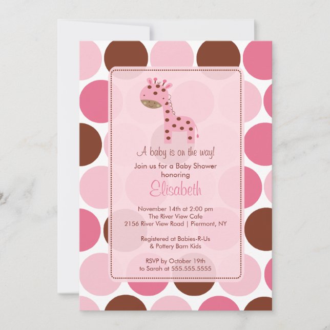 Rosa Giraffe Baby Shower-inbjudan Inbjudningar (Framsida)