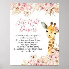 Rosa Giraffe Baby Shower Late Night Diaper Poster