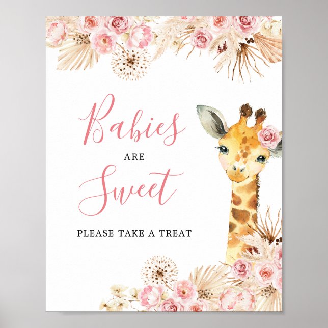  Rosa Giraffe Baby Shower Spädbarn är Sweet Poster (Framsidan)