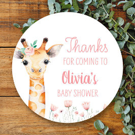 Rosa Giraffe Baby Shower Sticker Runt Klistermärke