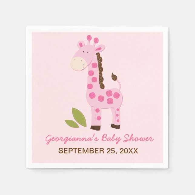 Rosa Giraffe Customized Baby Shower Napkin Pappersservett (Framsidan)