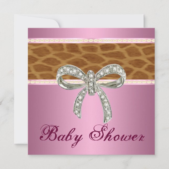 Rosa Giraffe Diamond Bow Baby Shower-inbjudan Inbjudningar (Framsida)