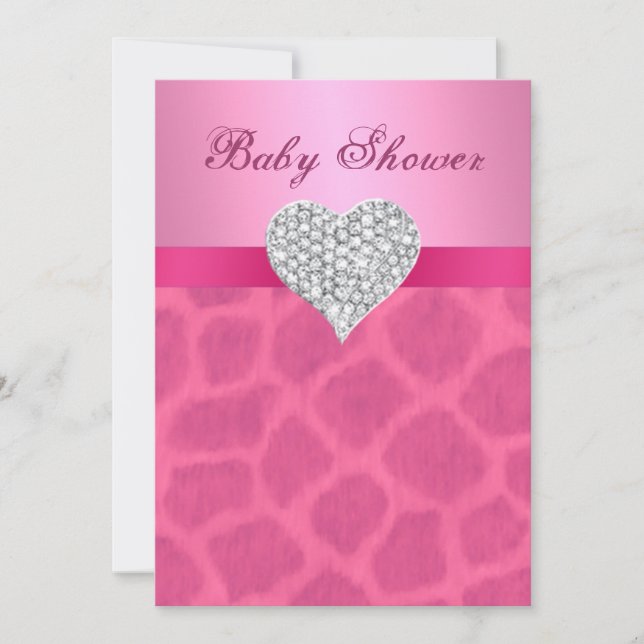 Rosa Giraffe Diamond Heart Baby Shower-inbjudan Inbjudningar (Framsida)