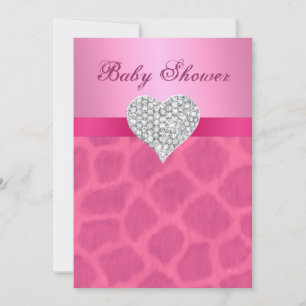 Rosa Giraffe Diamond Heart Baby Shower-inbjudan Inbjudningar