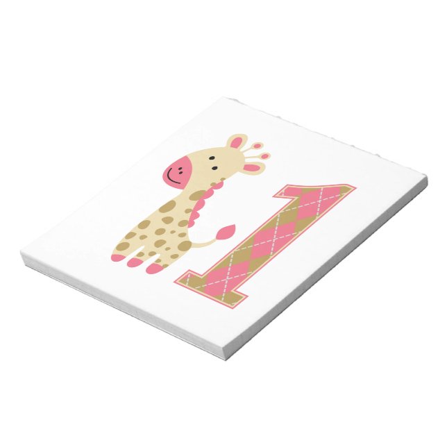 Rosa Giraffe First Birthday Anteckningsblock (Roterad)