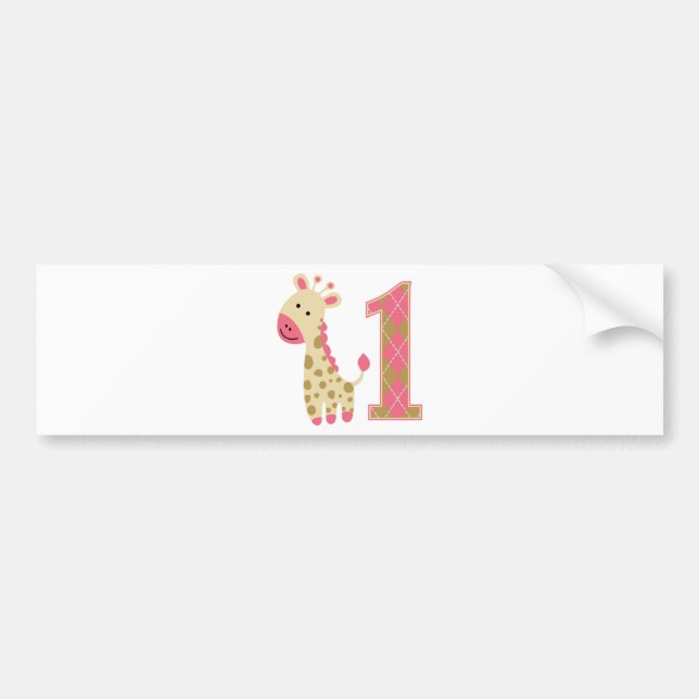 Rosa Giraffe First Birthday Bildekal (Framsidan)