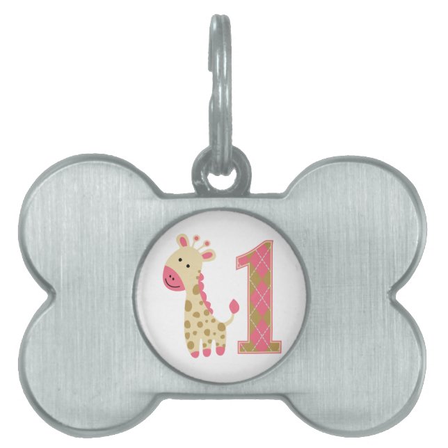 Rosa Giraffe First Birthday ID-bricka Husdjur (Framsidan)