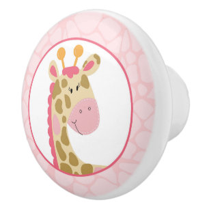 Rosa Giraffe Flicka Nursery Jungle Cute Knopp