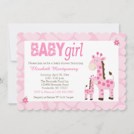 Rosa Giraffe Flicka Scalloped 5x7-inbjudan Inbjudningar